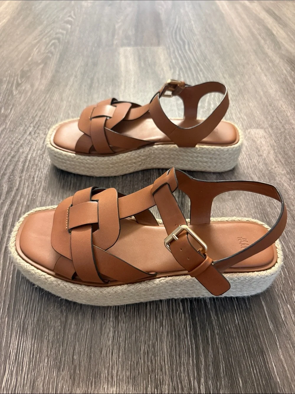 H&M Brown Woven Espadrille Platform Sandals